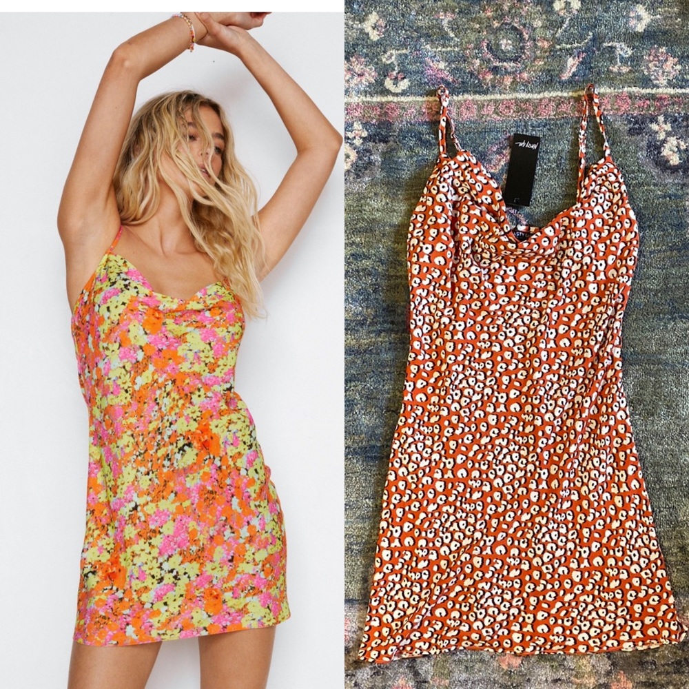 NWT Nasty Gal Red Animal Print Slip Dress
